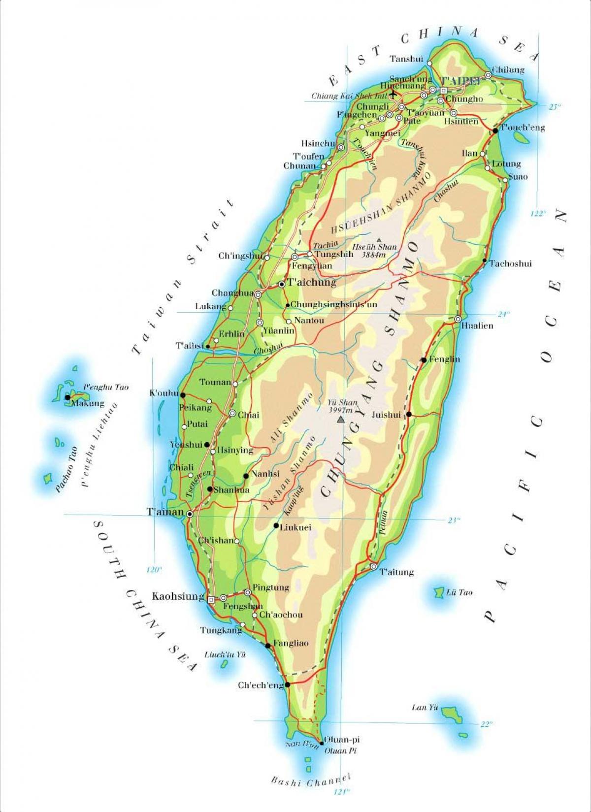 नक्शे के साथ ताइवान में नदी