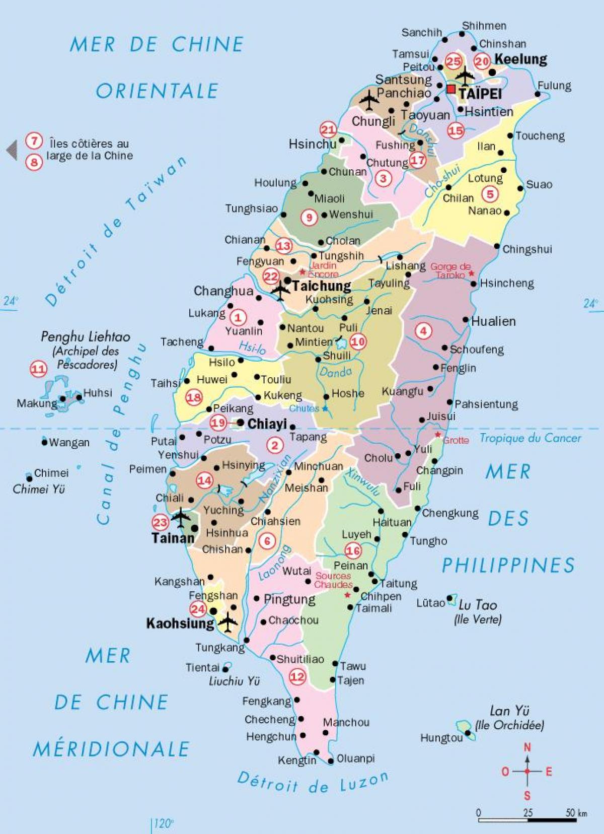नक्शे के साथ ताइवान शहरों